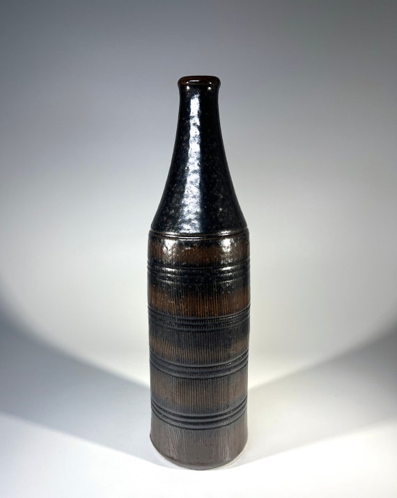 Arthur Andersson For Wallåkra, Sweden, Dark Intense Glazed Stoneware Bottle Vase c1950's