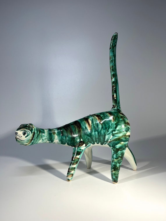 Staggeringly Unusual Ceramic Abstract Feline Sculpture, Attributed To Alessio Tasca, Nove, Italy