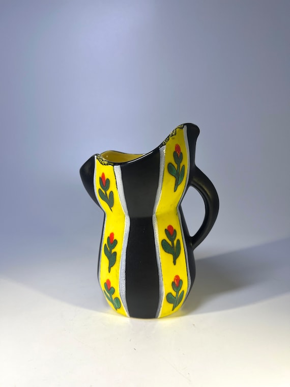 Distinctive Gabriel Fourmaintraux Signed French Hand Painted Ceramic Pitcher c1950