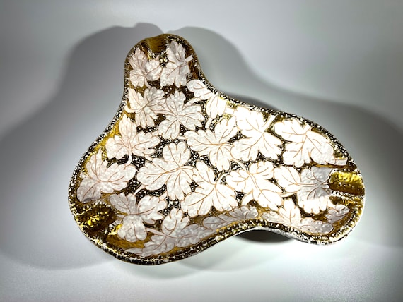 Fabulously Continental, Gold Enamel Textured Glaze, Large Ceramic Italian Table Ashtray