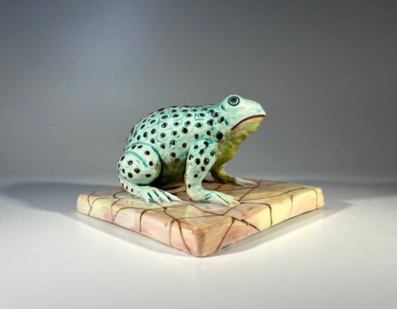 Charming Italian Ceramic Toad On A Tile c1960s