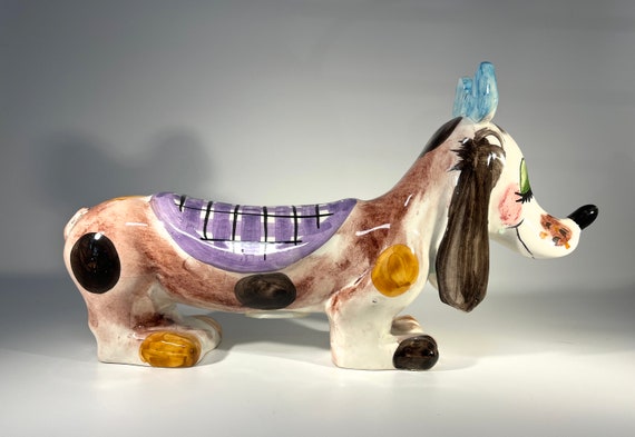 Sweet Little Dog Italian Hand Painted Ceramic Money Box c1960s