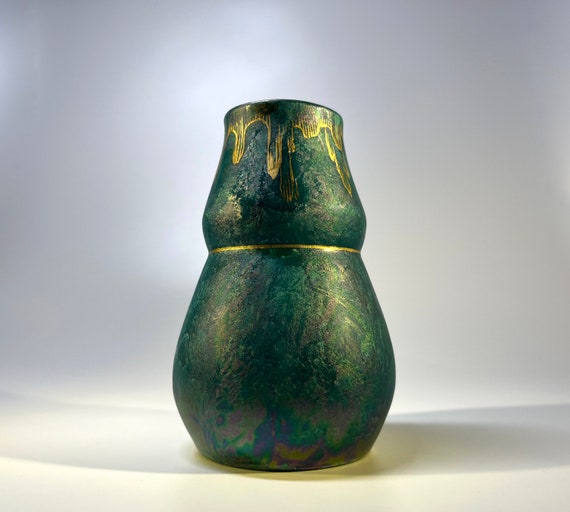 Josef Ekberg For Gustavsberg Of Sweden, Shaped Lustre Vase With Hand Applied Gilt Decoration