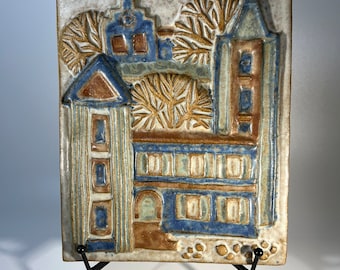 Bornholm Town By Marianne Starck For Michael Andersen. Danish Wall Plaque