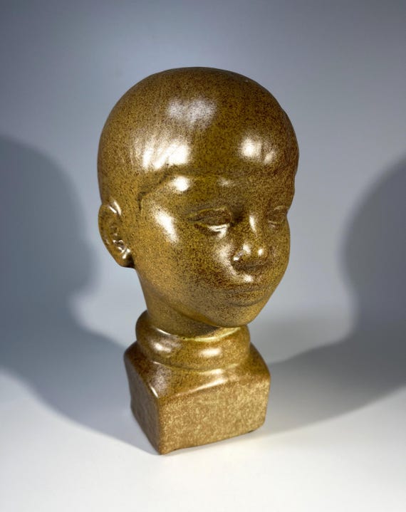 Composed Bust Of  A Young Boy, Ceramic Sculpture By Jakob E. Mid Century European