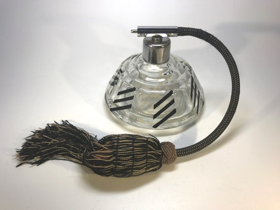 Karl Palda Original, Art Deco Czech Black Enamel Perfume Atomiser Bottle c1930's
