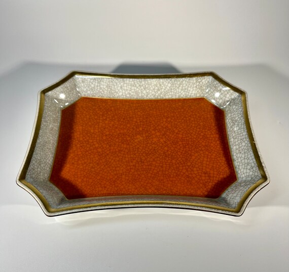 Thorkild Olsen Royal Copenhagen Terracotta Gilt Craquelure Vide Poche Tray #3391