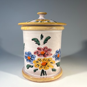 French Provincial, Floral Hand Painted Glazed Ceramic Tobacco Jar By Vallauris, France