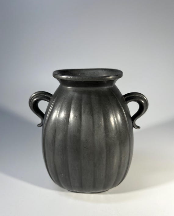 Just Andersen Of Denmark Disko Metalware Art Deco 1930 Scandinavian Twin Handle Ribbed Vase #D133