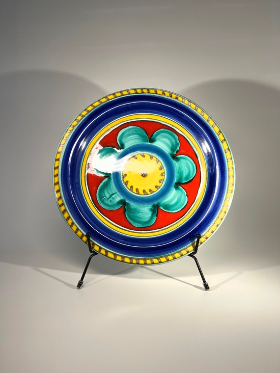 DeSimone Of Italy, Hand Painted Colourful Flower Motif Ceramic Plate 1960's