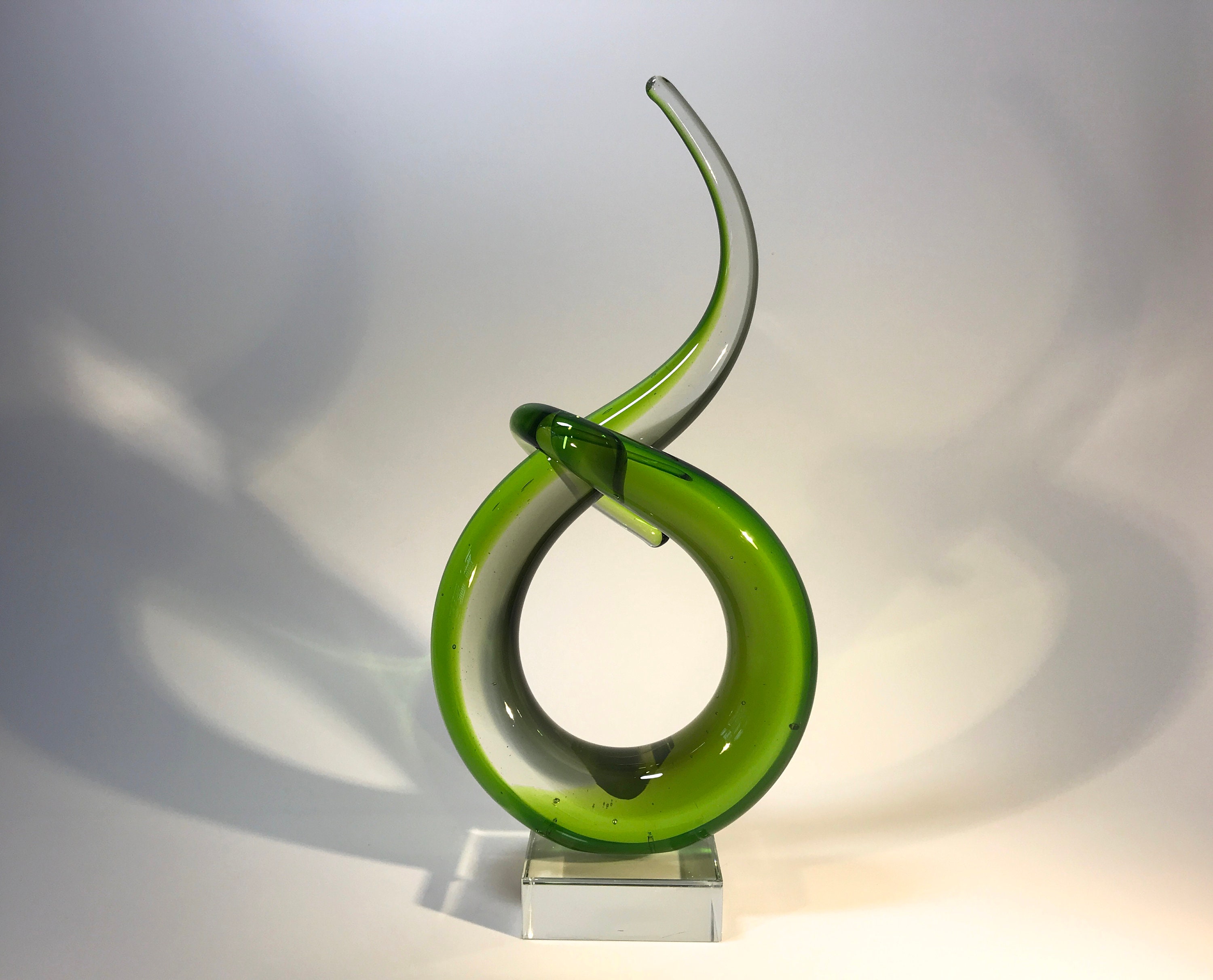 Murano Green Abstract Twist, Entwined Italian Glass Sculpture Mid