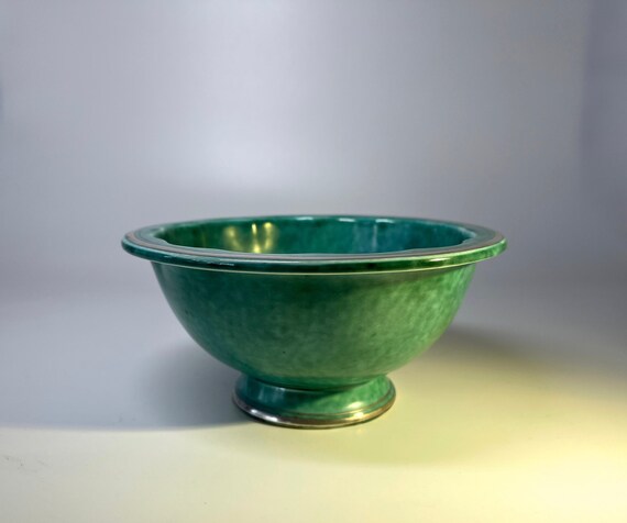 Elegantly Shaped Stoneware Fruit Bowl, Applied Silver, Wilhelm Kage, Argenta, Gustavsberg