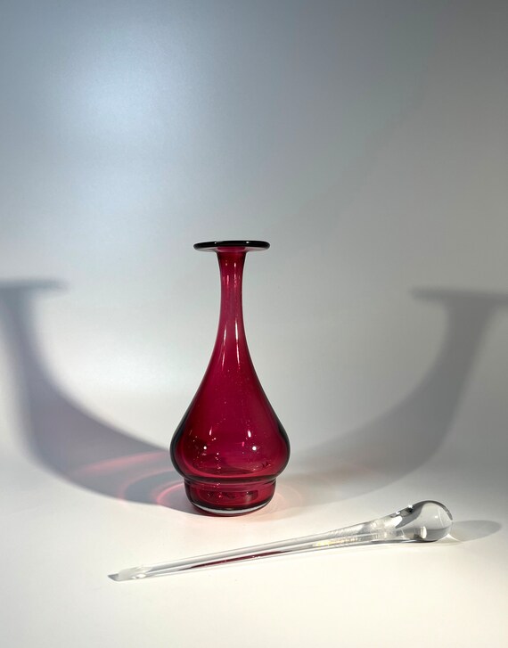 Opulent, Raspberry Pink Perfume Bottle With Extravagant Spear Dropper By Bristol Glass, England