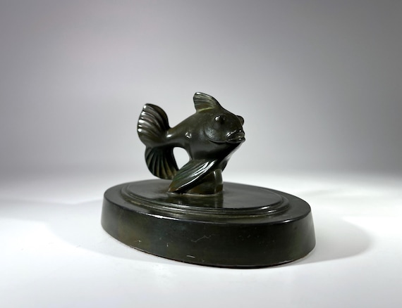 Just Andersen, Denmark, Disko Metal Stylised Fantail Fish 1920's Art Deco Paperweight #D110B
