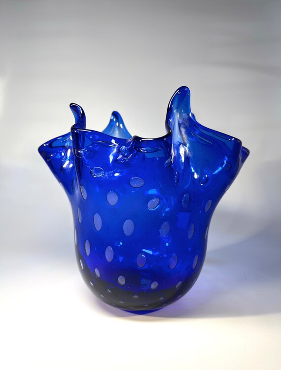 Striking Lapis Lazuli Blue, Gambaro & Poggi Murano Glass Handkerchief Vase