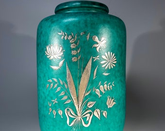 Flora And Fauna Stoneware Urn Vase, Wilhelm Kage, Argenta, Gustavsberg, Sweden c1949