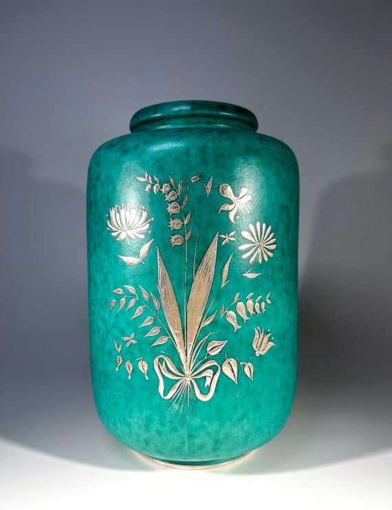 Flora And Fauna Stoneware Urn Vase, Wilhelm Kage, Argenta, Gustavsberg, Sweden c1949