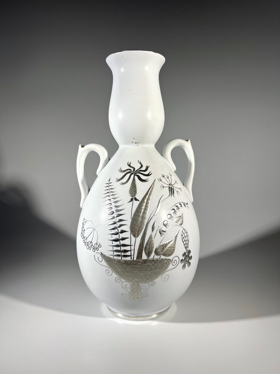 Stig Lindberg - Grazia For Gustavsberg, Applied Silver Stoneware Vase c1946-1950