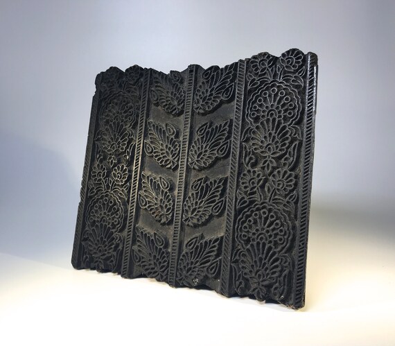 Intricately Hand Carved, Vintage Asian Mid-Century Heavy Wooden Square Printing Block