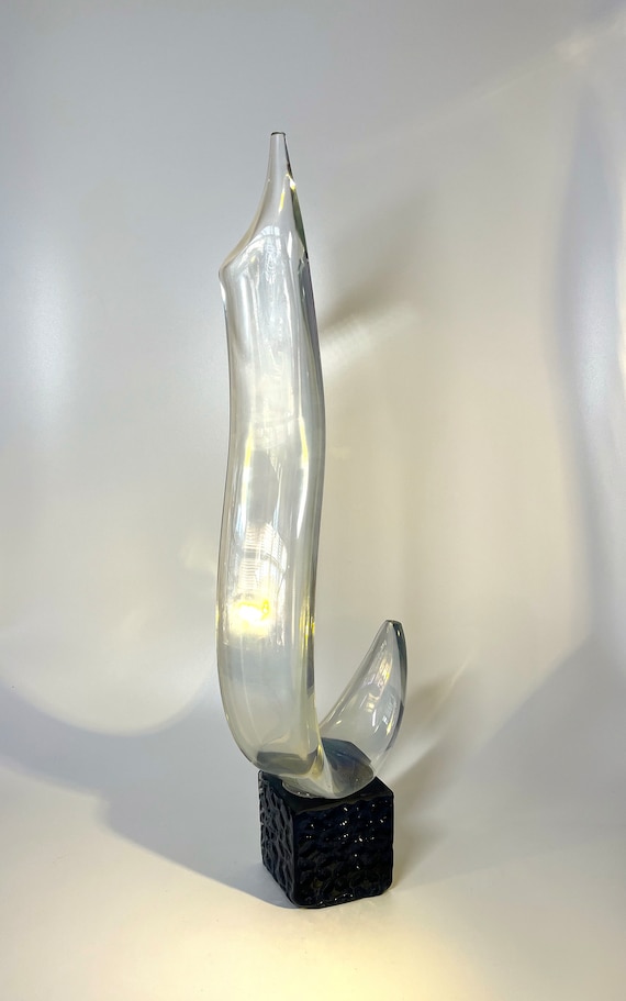 Venetian Maestro Elio Raffaeli, Outstanding Crystal Ribbon Abstract Sculpture