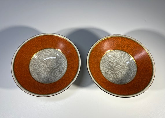 Pair of Terracotta, Thorkild Olsen, Royal Copenhagen Craquelure Porcelain Salts #2628