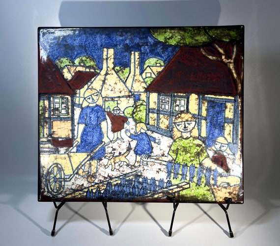 Mackerel Smoking Scene By Marianne Starck For Michael Andersen, Persian Glaze Plaque
