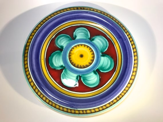 DeSimone Of Italy, Hand Painted Colourful Flower Motif Ceramic Plate 1960's