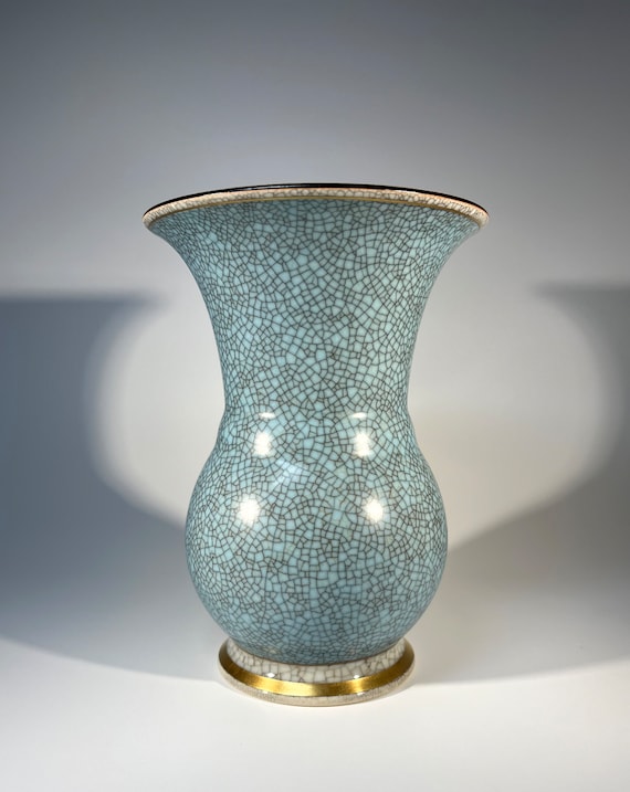 Powder Blue Crackle Glazed Porcelain Vase By Thorkild Olsen for Royal Copenhagen #2491