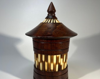 Beautifully Styled Ceylonese Porcupine Quill, Lidded Dark Wood Conical Pot