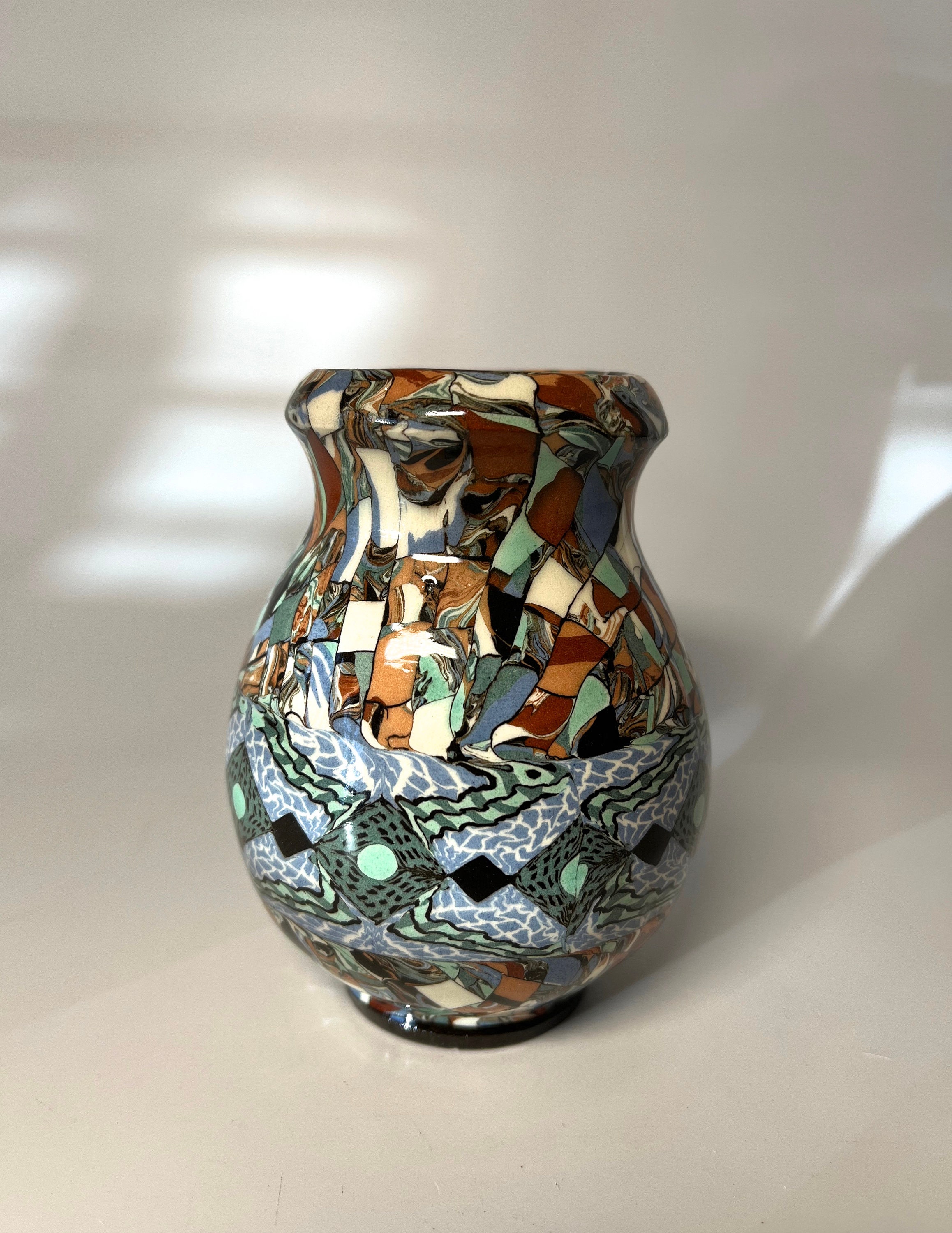 Jean Gerbino, Vallauris, France, Ceramic Mosaic Vase Diamond Jean Gerbino, Vallauris, France, Ceramic Mosaic Vase Diamond