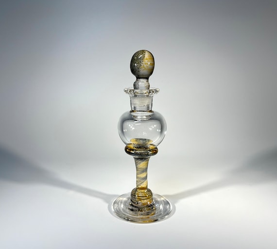 Honey Spiral Twist Stemmed, English Glass Perfume Bottle By Andrew Sanders c1980s