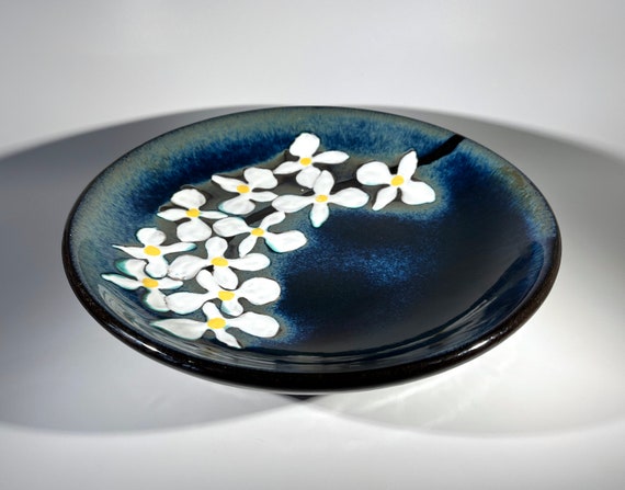 Dazzling White Orchid Ceramic Bowl By Upsala Ekeby, Sweden c1960