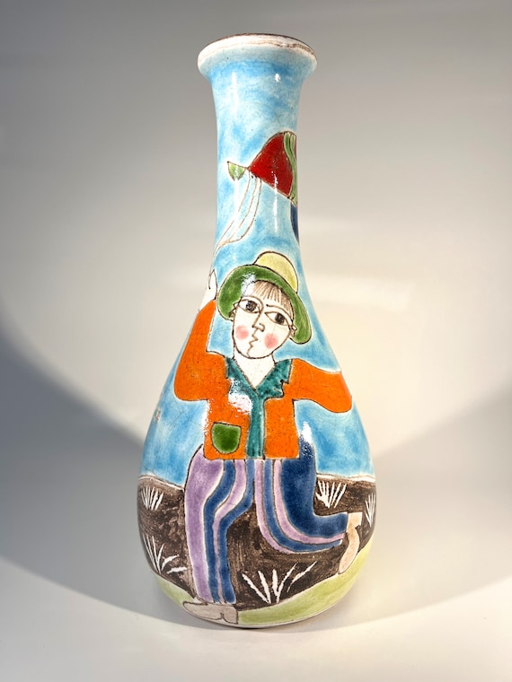 Original Signed Giovanni DeSimone Hand Painted 'Balloons' Italian Ceramic Vase c1960's