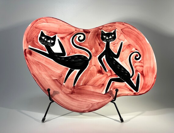 Alley Cats Ceramic Abstract Platter, Attributed To Alessio Tasca, Nove, Italy