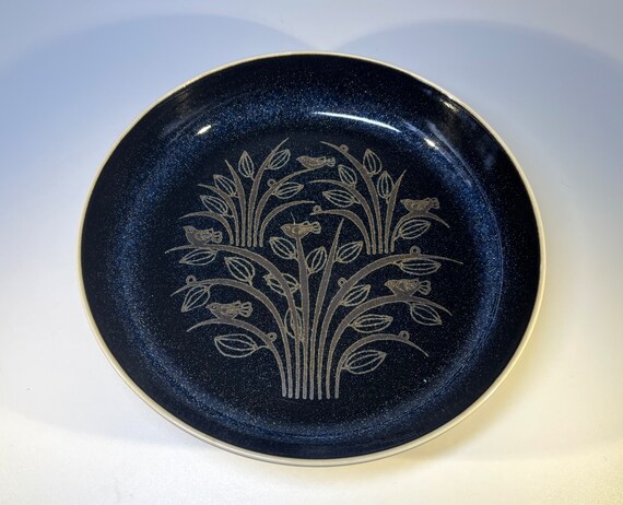 Snorre Læssøe Stephensen For Royal Copenhagen Porcelain Midnight Blue Birds Dish 1970s