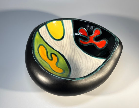 Abstract, Organic Gabriel Fourmaintraux Hand Painted Ceramic Vide Poche Circa 1950's