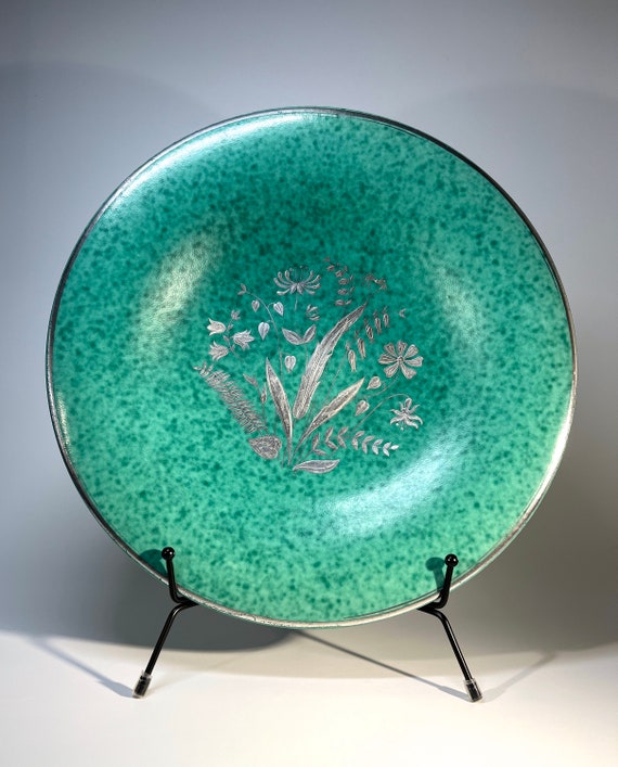 Wilhelm Kage, Gustavsberg 1952 Argenta Ceramic Floral Centrepiece Applied Silver #1035