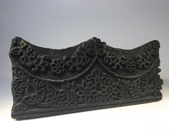 Intricately Hand Carved, Vintage Asian Mid-Century Heavy Wooden Scalloped Printing Block