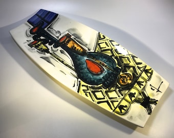 Petucco & Tolio, Nove, Impressive Italian Ceramic Vino Wall Plate, Strong Retro Palette c1960s
