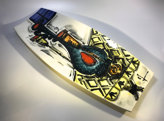 Petucco & Tolio, Nove, Impressive Italian Ceramic Vino Wall Plate, Strong Retro Palette c1960s