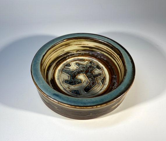 Jorgen Mogensen For Royal Copenhagen Glazed Abstract Teal Stoneware Dish #21942