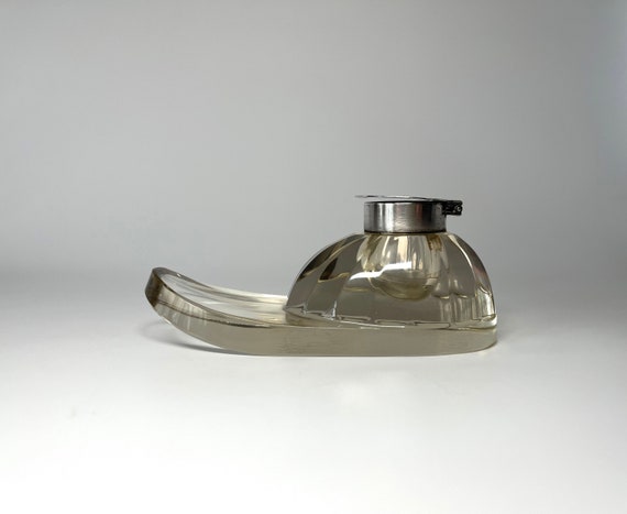 Edwardian Silver Mounted Hukin & Heath Cut Glass Jockey Cap Inkwell, Hallmarked Birmingham 1908
