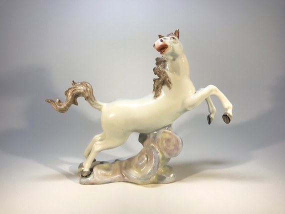 Lively Continental White Porcelain Hand-Painted Prancing Horse Figure