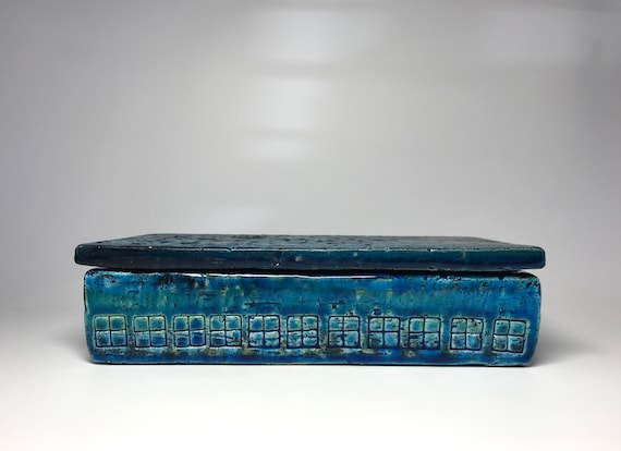 Rimini Blue And Green, Bitossi Of Italy Lidded Oblong Ceramic Box