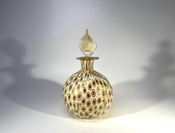 Lavish, Intricate Golden Millefiori Italian Glass Perfume Bottle Mid 20th Century
