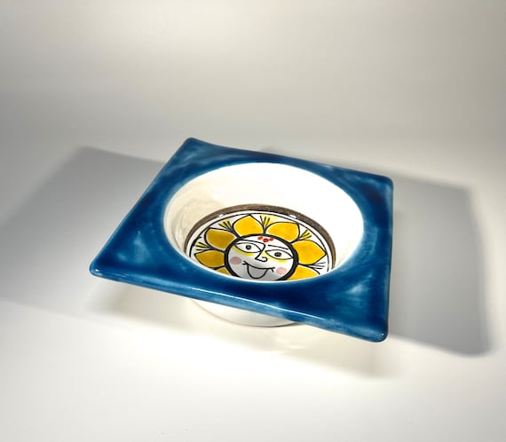 DeSimone Hand Painted 'Sunny Sunflower' Italian Small Ceramic Dish 1960's