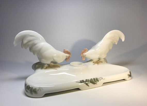 Christian Thomsen Royal Copenhagen 1903 Art Nouveau Porcelain Cocks Inkstand #524
