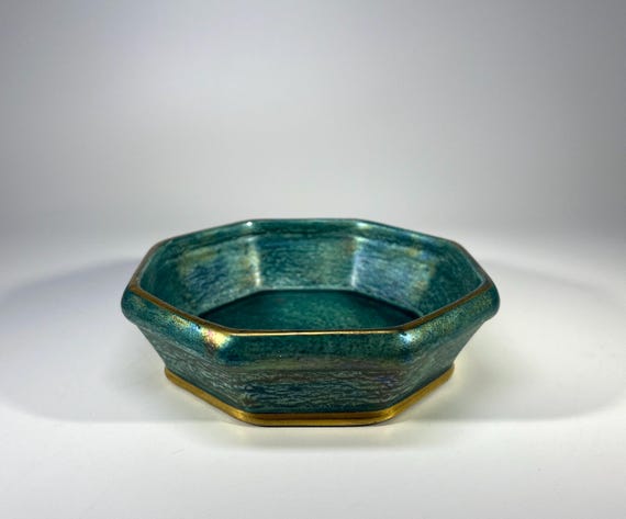 Josef Ekberg For Gustavsberg Of Sweden, Octagonal Lustre Gilded Trinket Dish
