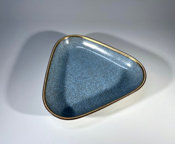 Triangular, Royal Copenhagen 1958 Pale Blue Crackle Glazed Trinket Dish #4069