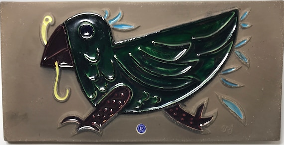 Mari Simmulson For Upsala Ekeby, Large Enamel Glaze Ceramic 'Early Bird' Wall Plaque c1950's